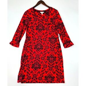 Soma Womens Dress 3/4 Sleeve Sleepshirt Size M Artisan Scroll Red Damask Stretch